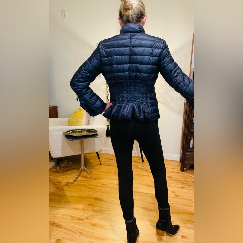 Women's Navy Quilted Peplum Puffer Jacket